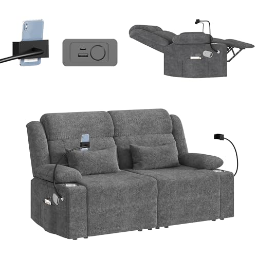 Image of CHABATREE Home Theater Seating，RV Reclining Sofa Set with Adjustable Headrest， Recliner Sofa with Heat and USB&Type-C, Dawer & Cup Holders, 150 Recline for RV & Living Room(Loveseat Grey)