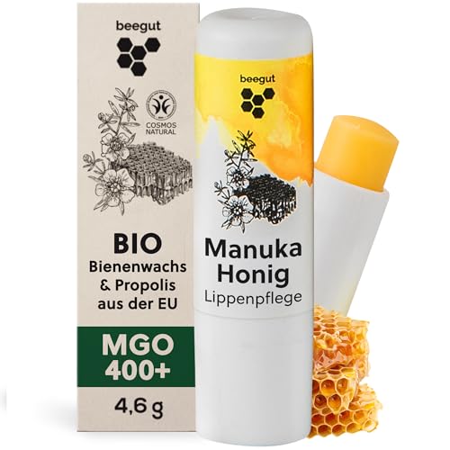 beegut Manuka Lippenpflege – Lippenbalsam mit Manuka Honig MGO 400+, Propolis & Bienenwachs – spendet Feuchtigkeit & schützt intensiv – natürliche Lippenpflege für sehr trockene Lippen