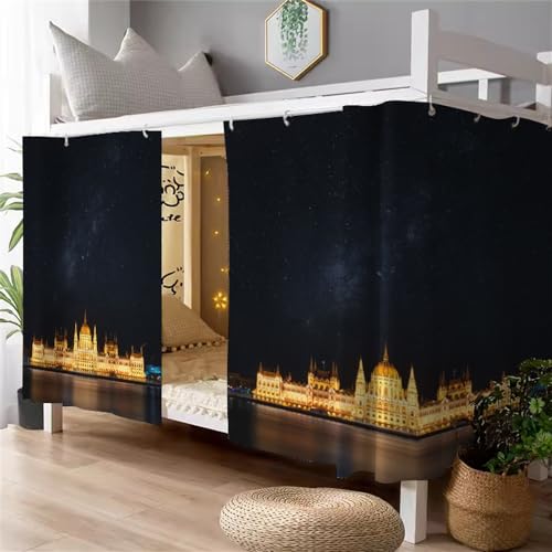 Treer Bettvorhang Hochbett Etagenbett Blackout Vorhänge Muster Staubdicht Betthimmel Hochbett Kinder Bettzelt Schlafsaal Bettvorhänge (Schloss,1.2M x 2M(1 pc))
