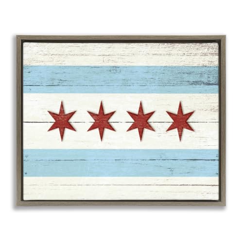 Chicago Flag Distressed Cityscape, 17 x 21 Inch Canvas in Floater Frame