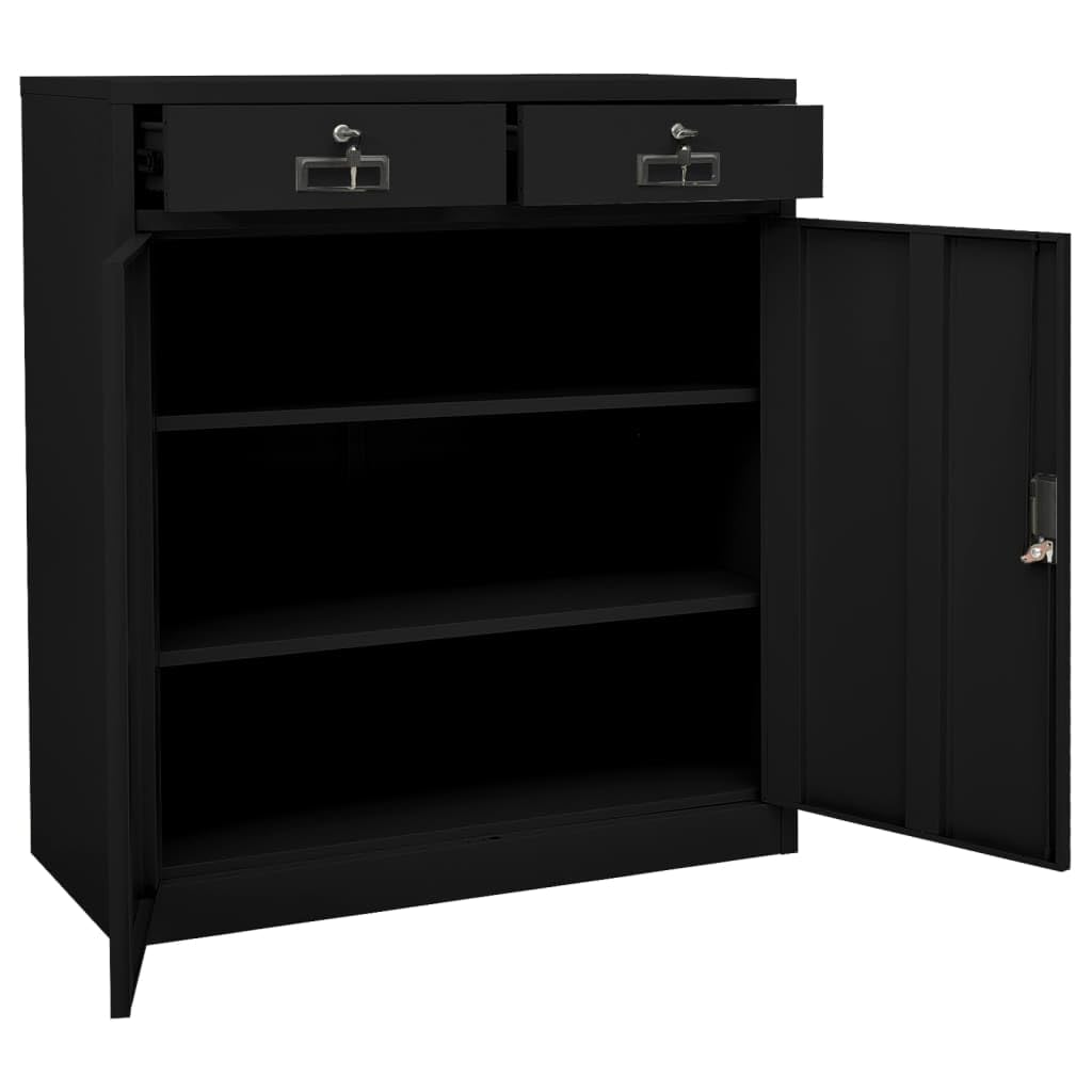 Générique Büroschrank aus schwarzem Stahl, 90 x 40 x 102 cm, mit 2 verstellbaren Einlegeböden, für Ordner, Aktenordner mit Kugellagern