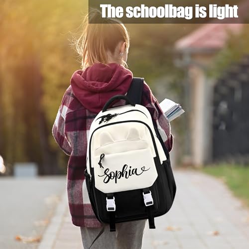 Pekdi Personalized Backpack with Embroidered Name Cute Ears Aesthetic Backpack Monogram Book Bag Lightweight Japanese Style Daypack Casual Travel Bag for Sports Dance Gym4