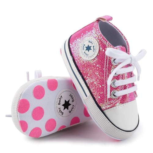 Image of Meckior Baby Girls Boys Canvas Sneakers Soft Sole High-Top Ankle Infant First Walkers Crib Shoes