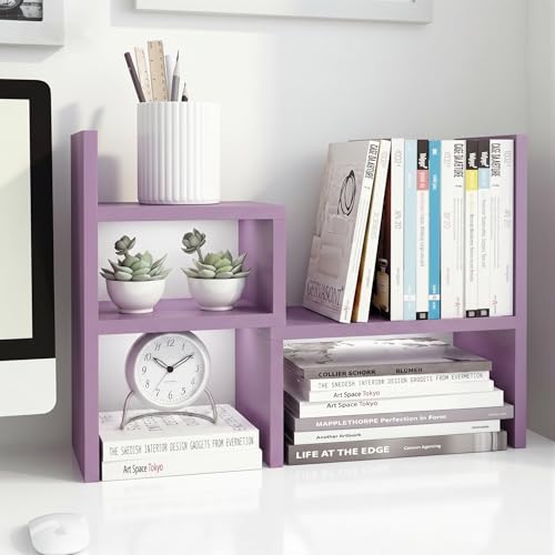 Image of Jerry & Maggie Desktop Organizer Office Storage Rack Adjustable Wood Display Shelf Birthday Gifts Toy Home Decor Free Style Rotation Display True Natural Stand Shelf (Violet)