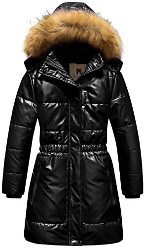 Creatmo Us Children Mid-Length Down Alternative Coat Girls Quilted Puffer Jacket Winter Hooded Warm Outwear Shine Black 6/7 #TOP17