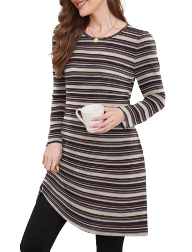 Image of OFEEFAN Womens Long Sleeve Tunic Dress Fall Fashion Sweater Dress with Pockets Pleated Front Casual Winter