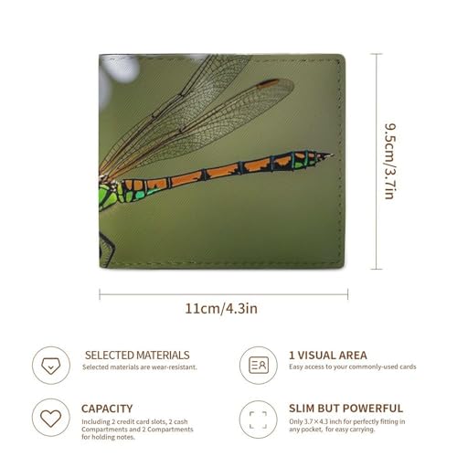 Dragonflies on Flowers And Branches Wallet Elegant Leather Wallets with ID Window & 2 Card Slots, Slim Bifold Wallet for Men Women3