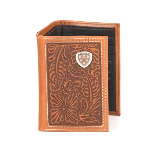 ARIAT Trifold Floral Embossed Logo Wallet, Nutmeg3