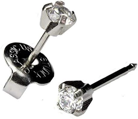 Ear Piercing Earrings Silver Stainless Mini 3mm Clear CZ Studs Studex System 75 Hypoallergenic