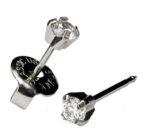 Ear Piercing Earrings Silver Stainless Mini 3Mm Clear Cz Studs Studex System 75 Hypoallergenic #TOP10
