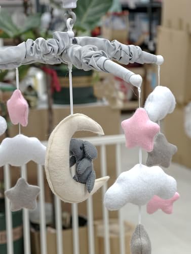Baby Crib Mobile with Elephants, Clouds and Stars,Baby Mobile Musical Crib Mobile Music Box with 12 Lullabies (Elephant Baby Mobile) - Thumbnail 6