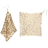 Ciieeo Boucles D'oreilles Pendantes Femme en Métal Doré Sequins et Pompons, Longues Géométriques Carrées, Bijoux pour Soirées et Usage Quotidien, Décoration D'oreille Élégante