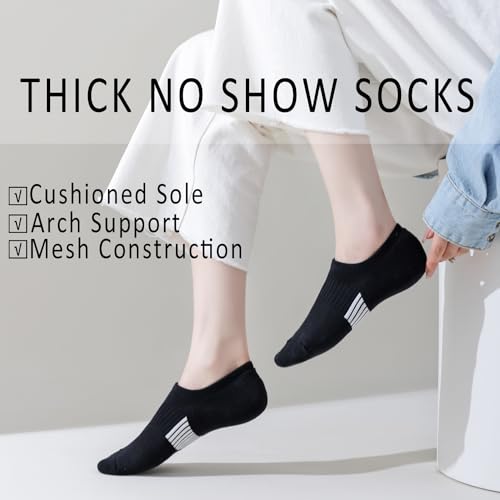 Image of EPEIUS Thick No Show Socks for Women Athletic Ankle Socks Cushioned Running Low Cut Non Slip Footies 3 /6 Pairs