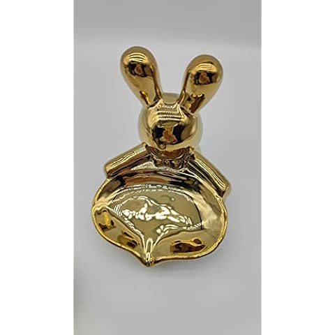 Simpcozy Ceramic Soap Dish, Cute Bunny Self Draining Soap Holder for Shower Bathroom Bathtub, Beautiful Sink Ceramic Tray Soap Holder Household Lovely Soap Box (Gold) Cover