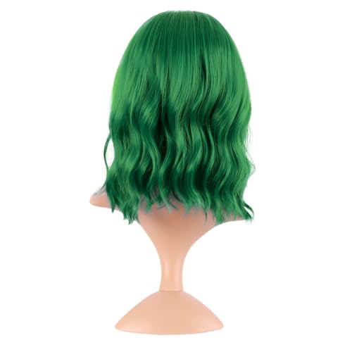 Image of MapofBeauty 14 Inch /35 cm Short Wavy Curly Women Fresh Bright Synthetic Ordinary Flat Bangs Bob Wig (Grass Green)