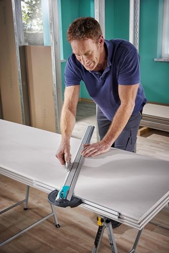 wolfcraft T-Schiene mit Parallelschneider I 4008000 I Schneid- und Markierungshilfe für Gipskartonplatten I Schnitte bis 100 cm Länge und 97 cm Breite