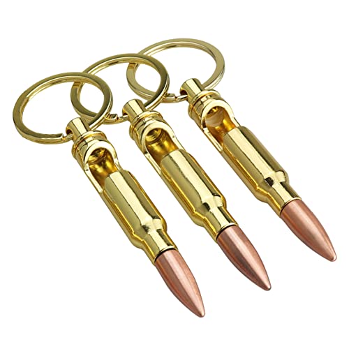 Porte Clés Décapsuleur, 3 Pièces Ouvre-Bouteilles Plaisir de Déclassés Bullet Shell, Ouvre Bouteille Porte Clés Vintage, Mini Beer Bottle Opener Cadeau Personnalisé pour Noel Mariage Fête Papa Mari,Or Cover