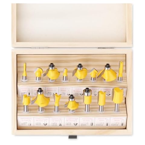 15 Pieces Set Router Bit Tungsten Carbide Router Bit Set 1/4 Inch Shank for Beginners Woodwork Tools (1/4inch Shank, 15 Pieces) Cover