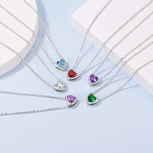 925 Sterling Silver Pendant Necklaces for Women, Heart/Round Birthstone Necklaces Birthday Jewelry for Mother Wife Daughter (with Gift Box)4