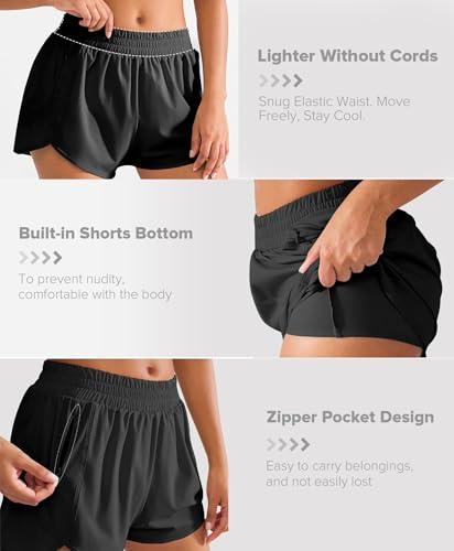 BRXL Mid Waisted Running 2 in 1 Shorts for Women Lightweight Split Hem Gym Athletic Shorts with Liner Phone Pockets4