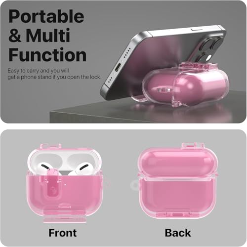 Image of Meyaar for AirPods Pro 3 Case, Clear Magnetic Automatic Lock Cases with Phone Stand with Keychain Case for Airpod Pro 3 for Men & Women (Pink)