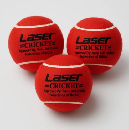 Laser Cricket Tennis Ball Heavy Weight Pack of 3 (3, Maroon) | Federation of India Approved, Red Colour-image-19