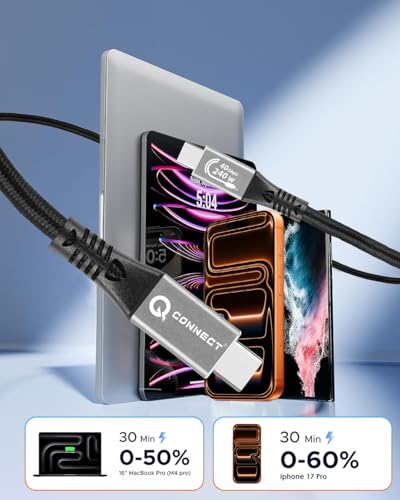 Image of Q- CONNECT Type C to Type C 2Mtr USB 3.2 with 240W PD and 40Gbps Data Transfer with 4K /60Hz Video Transmission-Nylon Braided High Speed Charging /Sync Cable with Aluminum Connector (2year warranty)