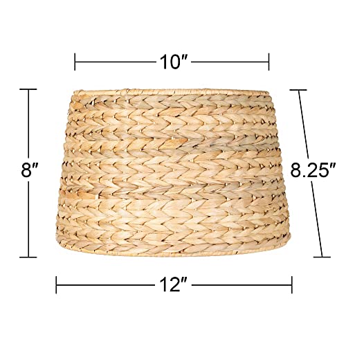 Set Of 2 Drum Lamp Shades Woven Seagrass Beige Small 10" Top X 12" Bottom X 8.25" High Spider With Replacement Harp And Finial Fitting - Imperial Shade #TOP3