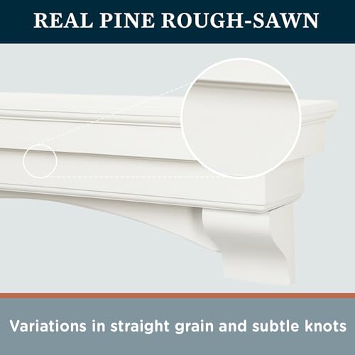 Image of MANTELSDIRECT Mantels Direct Salem Wood Mantel Shelf with Arched Corbels - White 48 Inch | Wooden Rustic Wall Mounted Shelf from Pine Wood - Perfect for Fireplaces, TVs & Decor