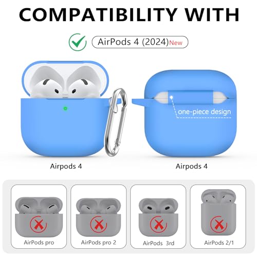 Image of Ljusmicker for AirPods 4 Case 2024 with Cleaner Kit,Milk Blue | Soft Silicone Protective Cover for Apple AirPods 4th Generation Case with Keychain for Women Men,Shockproof