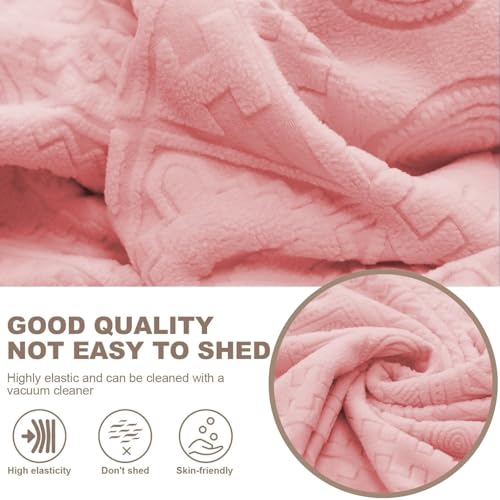 Image of Lukzer 3 Seater Pastel Pink Tribal Pattern Sofa Cover | 240 GSM Universal Stretch Fit Jacquard Fabric Couch Protector | Fully Covered Anti Slip & Washable Sofa Cover (180-230cm /SC-073-03)