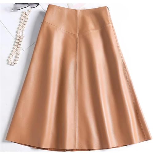 Women Genuine Sheepskin Leather Skirt Mid-Length A-Line Buckle Detail Asymmetric Fashion Streetwear Pleated Skirt2