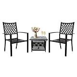 3-Piece Outdoor Dining Set, 2 Patio Metal Stackable Chairs and Side/End Table with Umbrella Hole for...