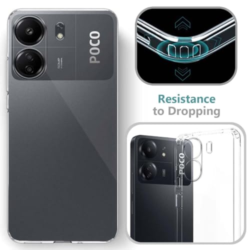 Image of Fashionury Shockproof Back Case Cover for Poco C65 | Raised Bumps for Camera & Screen Protection | Ultra Clear Soft Silicone Back Cover Case for Poco C65