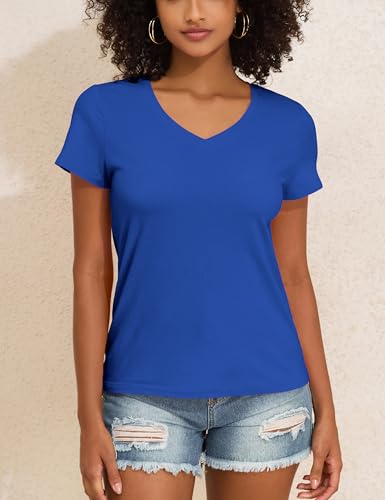 Hilor Women's Plain Cotton T Shirts Short Sleeve V Neck Tee Tops Loose Fit Casual Summer Tops Trendy Outfits 20252