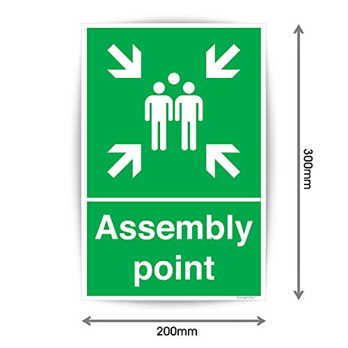 Fire Assembly Point Sign Outdoor (300 x 100 mm) Self Adhesive Waterproof Stickers Fire Safety Signs for Office, Hospitals, Schools & Malls Sara Prints®