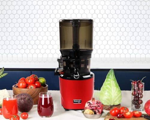 Image of Kuvings Professional Cold Press Whole Slow Juicer, World's First Juicer with Patented Automatic-Cutting Auger to reduce juicing time (AUTO 10 Red + Smoothie & Sorbet)