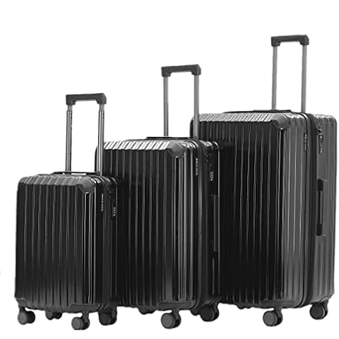 Münicase M816 TSA-Schloß Koffer Reisekoffer Trolley Kofferset Hardschale Boardcase Handgepäck (Schwarz, 3tlg. Kofferset) Cover