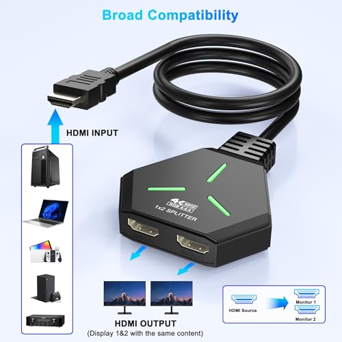 HDMI Splitter 1x2, 4K@60Hz HDMI 2.0 Splitter 1 in 2 Out for Dual Monitors, 1 Source to 2 Displays, Supports 18Gbps High Speed, HDCP 2.2, 3D, HDR, Compatible for Projector/TV/Monitor. by Closs - Image 9