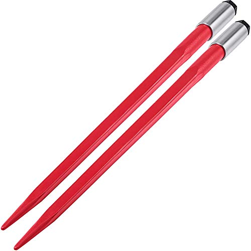 Mophorn Pair Hay Spear 39  Bale Spear 3000 lbs Capacity, Bale Spike Quick Attach Square Hay Bale Spears 1 3 4 , Red Coated Bale Forks, Bale Hay Spike with Hex Nut & Sleeve for Buckets Tractors Loaders