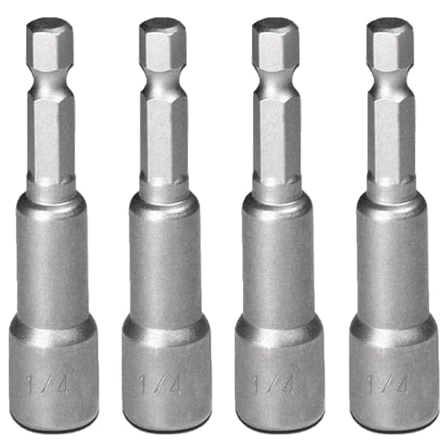 Professional Magnetic Nut Setter Bit Set 1/4 Hex Shank to 1/4 Socket 65mm Length Power Drill Driver Bits for Screwdriving & Fastening 4 Pcs