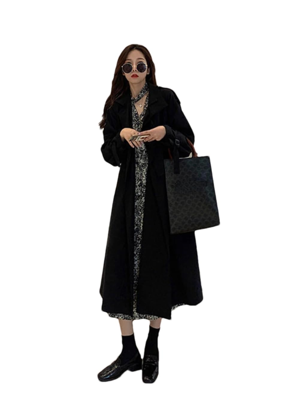 Adhdyuud Women Lapel Trench Coat Casual Winter Double
