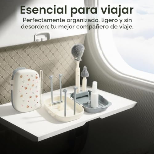 Miniatura 8 de Vicloon Set De Cepillos Para Biberones, 6 En 1 Kit De Cepillo Limpia Biberones Viaje Con Cepillo Para Biberones, Pezones Pajitas, Dispensador De Jabón, Caja De Almacenamiento, Soporte Para Secado