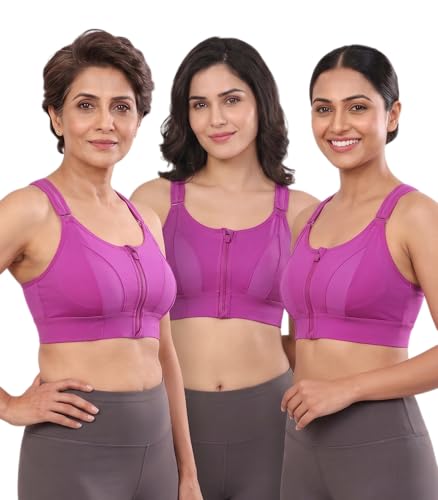 Image of Women Polyester Spandex High Impact Front Zip Sports Bra Fitness Criss Cross Back Crop Tops for Gym, Yoga & Workout - Size: M-4XL
