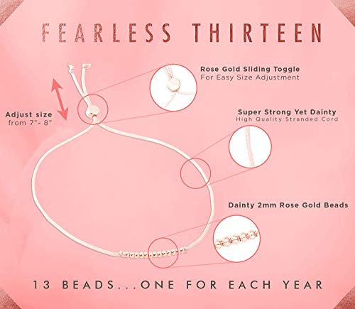 Lucky Feather Gifts For 13 Year Old Girl; 13Th Birthday Bracelet With 13 Dainty 14K Rose Gold Dipped Beads On Adjustable Cord; Bat Mitzvah Gift #TOP5