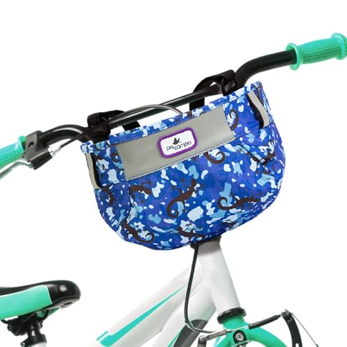Po Campo Kids Bicycle Basket – Whoosh Bike Basket – Front Frame Handlebar Bag – Waterproof Fabric Bike Basket for Boys, Girls, Toddlers Bike or Scooter (Blue Gecko)