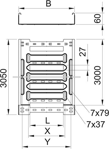 Plateau perforé MKMS 60x400x3050 chemin de câble acier FS OBO
