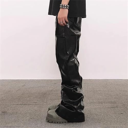 Men's Vintage Rock Style Pu Leather Pants Slim Fit Boot Cut Full Length American Fashion Trousers3