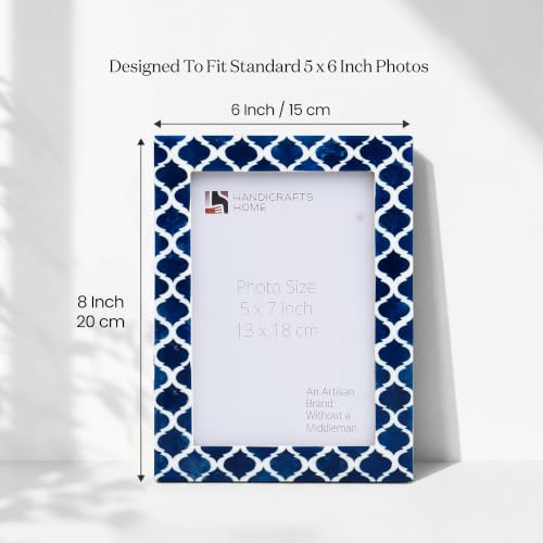 Image of Handicrafts Home Blue & White Vintage Photo Frames for Wall or Tabletop Display, 5x7 Picture Frame Set of 2,Boho Farmhouse Gallery Wall Frame Set, Artisan Handmade Home Decor, Handmade Moroccan Frame