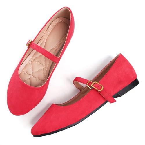 Image of LUXINYU Women's Slip on Flats,Classy Round Toe Solid Classic Mary Jane Ballet Dance Shoes Soft Comfortable PU Flat Shoes